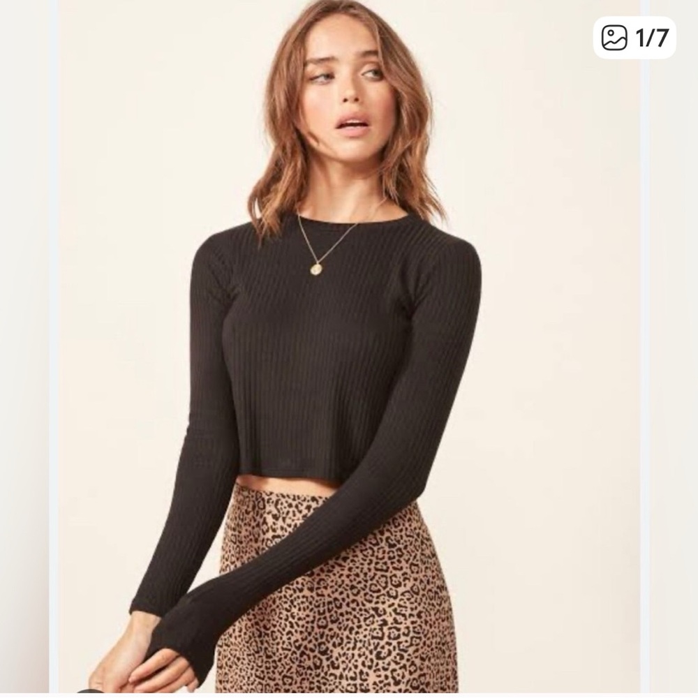 Reformation Jackie black Ribbed knit Long Sleeve Top